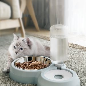 Pet Dog Cat Automatic Feeder Bowl for Dogs Drinking Water 500ml Bottle Kitten Bowls Slow Food Feeding Container Supplies 220323