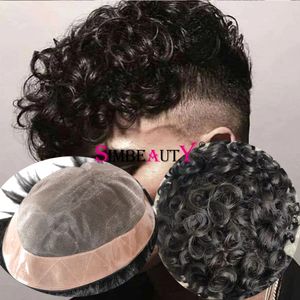 20MM Curly Men's Wigs Human Hair Super Durable Mono With NPU Wave Toupee Men Capillary Prosthesis Hair Unit Replacement System Wig For Male