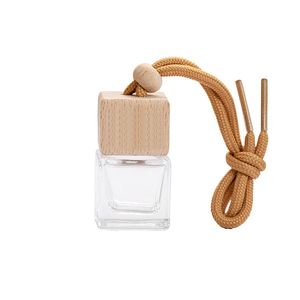 Bottiglie di profumo per auto vuote in vetro trasparente da 8 ml Bottiglia di deodorante per ambienti con tappo a vite in legno Corda appesa per decorazioni