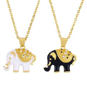 Hänghalsband lyxiga kpop 2 stil vit zirkonia guld pläterad elefant charm halsband för kvinnor smycken söt emalj djur choker gåvapen