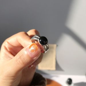 Morivovog Sterling 925 Silber, schwarzer Achat, runde Perle für Damen, Retro-Doppelschicht-Chic-Statement-Ringe, minimalistischer Schmuck