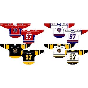 MDH maßgeschneiderte 2016 17-Pres OHL Herren Damen Kinder Weiß Rot Schwarz gesticktes Hamilton Bulldogs 2015 16 Ontario Hockey League Trikot