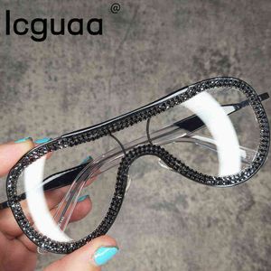 Dol al por mayor-Gafas de sol steampunk de una pieza Mujeres Luxury Drinestone para mujeres para mujeres con marco de lente transparente de lentes de dol