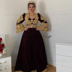 Bourgogne sammet traditionell kosovo aftonklänningar vestidos formales albanska kaftan applikation prom klänning robe de soiree de mariage