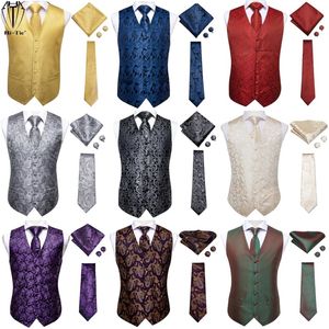 Brand Mens Suit Dress Vests Necktie Hankerchief Cufflinks Set Silk Slim Fit Male Waistcoat Jacquard Waist Jacket Gilet Homme 220704