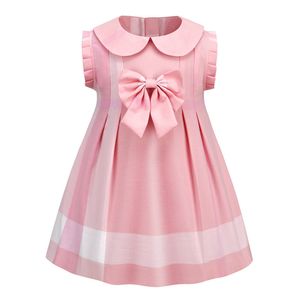 Fashion Girl Princess Party Dresses Cotton Short Sleeve Bow Summer 2-6 Year Childen Clothing Kids Casual Wear