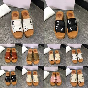 Kadın Tasarımcı Sandalet Woody Espadrille Platform Kama Mules Tuval Slaytlar Terlik Ton Slingback Kare Toe Flip Flops Boyut 35-42