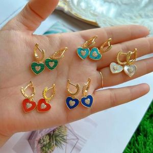 Dingle ljuskrona 5pairs Dainty Heart CZ Pave Earrings for Women Stone Shell Geometric Shape Drop Earring JewelryDangle