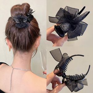 ヘアピンブラックメッシュバックヘッドボウキャッチクリップボールヘッド