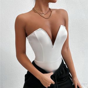 Casual Dresses Hirigin Sexy Deep V Neck Tube Top Sleeveless Strapless Bodycon Bodysuit For Women Off Shoulder Backless Corset Leotard TopsCa