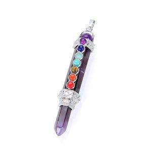 Colares pendentes Cristão de rocha natural de rocha de rocha de rocha Amethysts vermelha Pendulum reiki cura 7 Chakra contas de lápis Pingentes