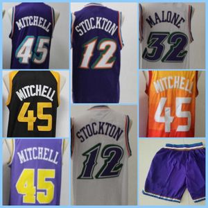 Retro Basketball Malone Purple Throwback Jersey Men Mitchell John Stockton Karl Donovan Orange Jerseys Basketball Shorts Classical All stitched