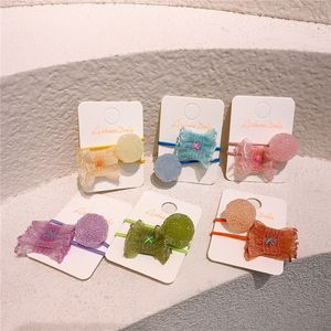 2021 Nuovo Coreano Bella Carino Colorato Zucchero Palla Filato Arco Elastico Corda Dei Capelli di Modo Dolce Ragazza Accessori Per Capelli Per Bambini