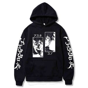 Hood anime hoodie preto trevo hoodies homens kawaii streetwear desenhos animados moda gráfico unisex moletom