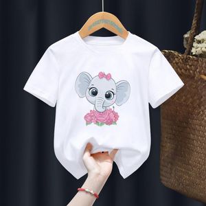 T-shirts elefant baby shower rolig tecknad vit barn pojke djur toppar tee barn sommar flicka gåva nuvarande kläder droppe shirts