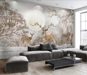 Custom papel de parede 3d wallpaper stickers Nordic beautiful forest deer art TV background wall mural home decor