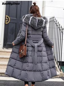 2022 donne autunno inverno moda marrone nero caldo piumino spesso giacca oversize vintage lusso con cappuccio cappotti lunghi Parka L220730