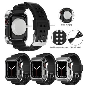 Pulseiras de relógio TPU para Apple Watch masculino Relógio esportivo MetalCover Protector Compatível com iWatch Series 4 5 6 7 8 SE 44mm 45mm Smart Strap Case
