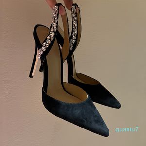 Designer donna tacco alto cucito a mano sandali con finiture in diamante scarpe scarpe a punta sandalo moda estiva 10 cm tacco suola in pelle donna il matrimonio