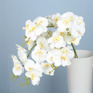 Dekorative Blumenkränze, 9 Köpfe, weiße künstliche Phalaenopsis-Blume, fühlt sich echt an, Schmetterling, Orchidee, Heimdekoration, Hochzeit, Mittelstücke, Decora