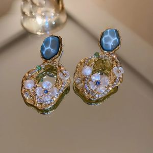 Mode smycken hartsörhängen Delikat Design Pretty Crystal Pearl Flower Dangle örhängen för kvinnliga festgåvor