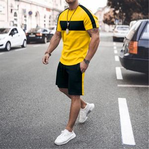 Men's Tracksuits Men's Summer Splicing T-Shirt Sportswear Suit Custom Logo Casual Running Fitness Short Sleeve Jogging Shorts 2 Piece Se