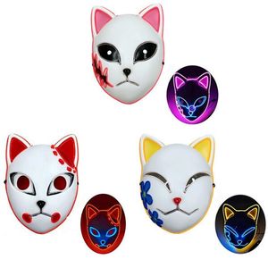 Halloween Dämon Slayer Maske Japanische Anime Karneval Kostüm Cosplay Leuchtende Led Gesichtsmasken Festival Gunst Requisiten Maskerade Fox Party
