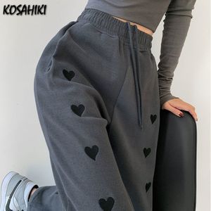 KOSAHIKI Heart Embroidery Pants Womens High Waist Solid Harem All-match Korean Style Sweatpants Harajuku Female Trousers