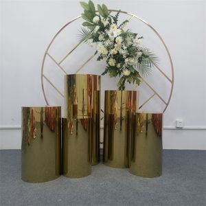 5st Shiny Gold Luxury Christmas Cylinder Column Dessert Cake Holder Wedding Decoration Table Flower Favors Centerpiece Welcome Entrance Reception Bakgrund