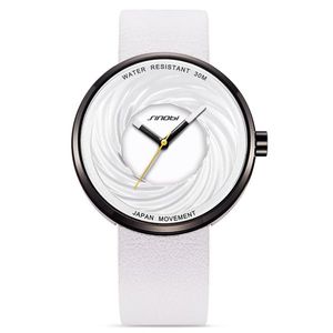 2022 Sinobi Fashion Watch Women Big Dial Creative Eddy Design de alta qualidade Sireita de couro White Rellojes casual para Mujer Wristwatches Montre de Luxe Presente N3