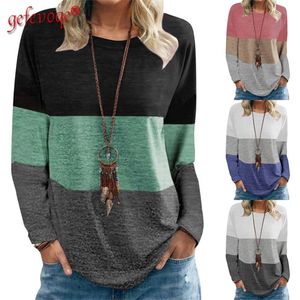 Jesień Patchwork w stylu Harajuku T-shirt damski Vintage luźne topy na co dzień wokół szyi koszulka z długim rękawem Streetwear estetyczna koszulka 220321