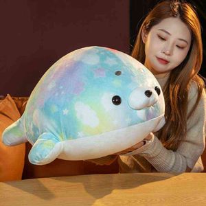 Novelty Rainbow Seal Plush Pillow Soft Sea Lion Filled Marine Life Doll Kawaii Room Decor Children Xmas Birthday Gifts J220704