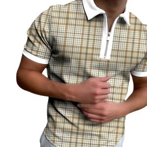 Homens de verão Pólos Manga Curta Solta Zipper Cor Combinando Roupas Macho Luxo Camisetas Top U.S. Yards