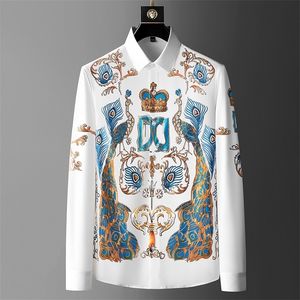 Herbst Luxus Gedruckt Shirts Männer Langarm Business Casual Kleid Hemd Schlank Sozialen Smoking Streetwear Chemise Homme 220323