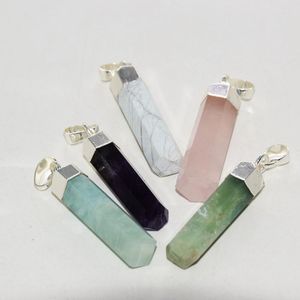 Подвесные ожерелья серебряное покрытие Натуральный хрустальный камень 2022 для женщин ювелирные изделия, делающие длинное гексагональное ожерелье для драгоценных камней кварце.