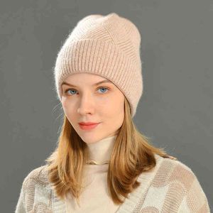 Berretto unisex in cashmere tinta unita Winter Block Pattern Cappelli con pon pon in vera pelliccia Cappello invernale per donna Inverno caldo Skullies J220722