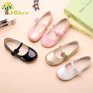 Jgshowkito Autumn Princess Kids Flat Pu Leather Children Discal with Flowers Party Show For Girls 220607
