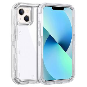 Transparent Armor Defender Telefonfodral för iPhone 15 11 13 12 14 Pro Max Three Layer Clear Heavy Duty Protective Chockproof Cover Compatible 14Plus 13mini XR 8Plus SE