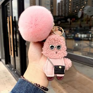 Marca Teddy Dog Portachiavi Coniglio Palla di pelo Fibbia Portachiavi Moda Peluche Chiavi dell'auto in pelle Titolare Anello Donna Portachiavi Regalo gioielli A156k