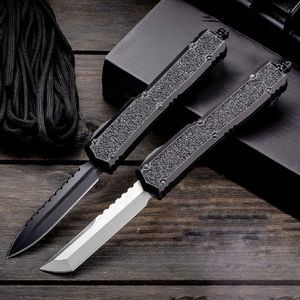 H7302 Automatic Tactical Knife D2 Steel Blade Black Aviation Aluminum Handle Outdoor EDC Pocket Knives with Nylon Bag and Repair Tool