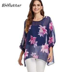 Bhflutter Women Tops and Bloyes Plus Size Style Batwing Casual Loom Lummer Blous