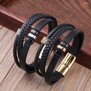 Charme Armbänder Männer Leder Armband Handgewebte Mode Edelstahl Pflastern Zirkonia Für Schmuck GiftCharm Lars22