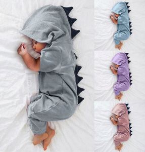 Nascido bebê meninas meninos 0-18m verão adorável molho causal manga curta zíper de dinossauro sólido com capuz