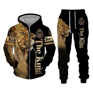 Tute da uomo Autunno e inverno Tuta da uomo 3D The Lion Stampa Cerniera Felpe con cappuccio Felpe Pantaloni Set Casual Abbigliamento da uomo Tuta da donna 220826