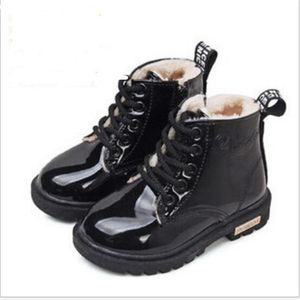 Autumn Winter Kids Girls Martin Boots children Boys Ankle Zip Snow Boot Shiny Patent Leather Baby Toddler Shoes Size 21-35