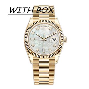 Lmjli-mens automatiska mekaniska klockor Klassisk stil 41mm full rostfritt stål rem Pearl Face Gold Watch Sapphire Super Luminous