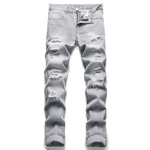 Jeans maschili grigio chiaro slim fit street street style style pantaloni primaverili di streetwear autunno maschio Desiger lavato pantaloni