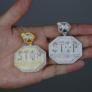 Iced Out Hip Hop Letter Stop Pendant Paved Cz Stone for Women Men High Quality New Punk Rock Styles Hip Hop Jewelry Drop Ship