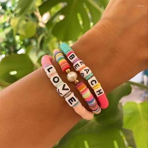 Beaded Strands Go2Boho 3pcs/set Heishi Bracelet Freshwater Pearl Bracelets Polymer Clay Beads Letter Pulsera For Women 2022 Fashion Jewelry