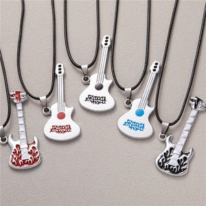 Pendant Necklaces Rinhoo Stainless Steel Guitar Necklace For Women Men Trendy Musical Instruments Shape Chain Statement Jewelry